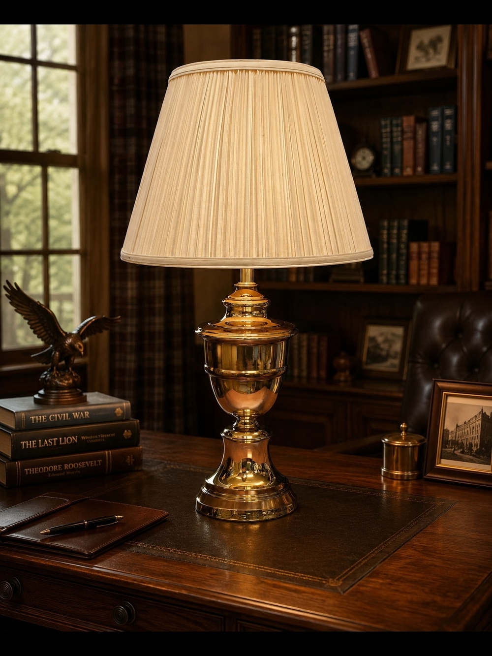 Classic Brass Finish Table Lamp with Original Off-White Shade
